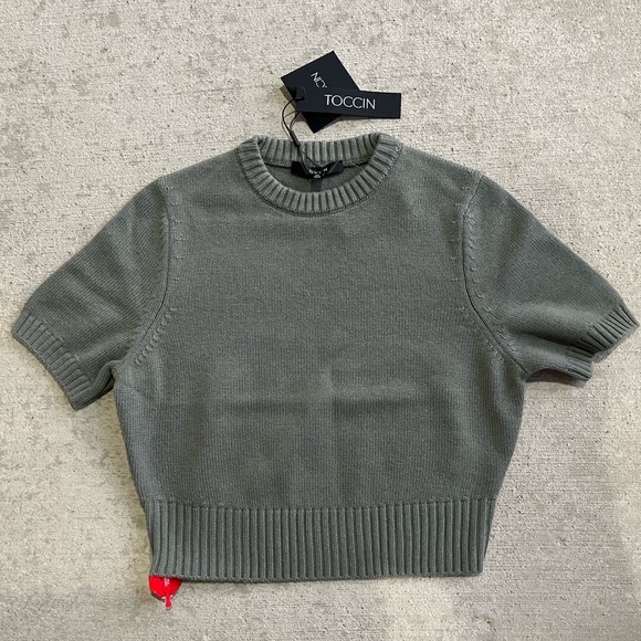 Toccin Elsie pullover short sleeve sweater Sage green NWT wool cashmere blend